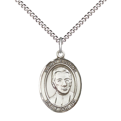 Medium Women's Sterling Silver Saint Eugene de Mazenod Pendant Necklace on 18-inch Rhodium Plated Lite Curb Brass Chain – Velvet Gift Box Included – Patron Saint of Dysfunctional Families