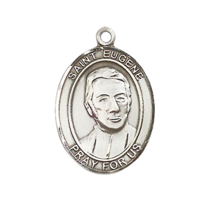 Medium Mens Oval .925 Sterling Silver Saint St. Eugene de Mazenod Medal Pendant on 24 Inch Rhodium Plated Heavy Curb Brass Chain w/ Lobster Claw Clasp, Catholic Religious Necklace - Made in USA- Velvet Gift Box