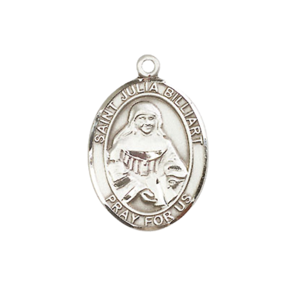 Everlasting Light Jewelry Medium Women's Pewter Saint Julia Billiart Pendant Necklace on 18-inch Rhodium-Plated Lite Curb Brass Chain – Religious Medal – Velvet Gift Box Included