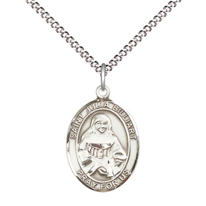 Everlasting Light Jewelry Medium Women's .925 Sterling Silver Saint St. Julia Billiart Pendant Necklace on 18- inch Rhodium Plated Lite Curb Brass Chain, Catholic Medal – Velvet Gift Box Included – Patron Saint St. Against Poverty