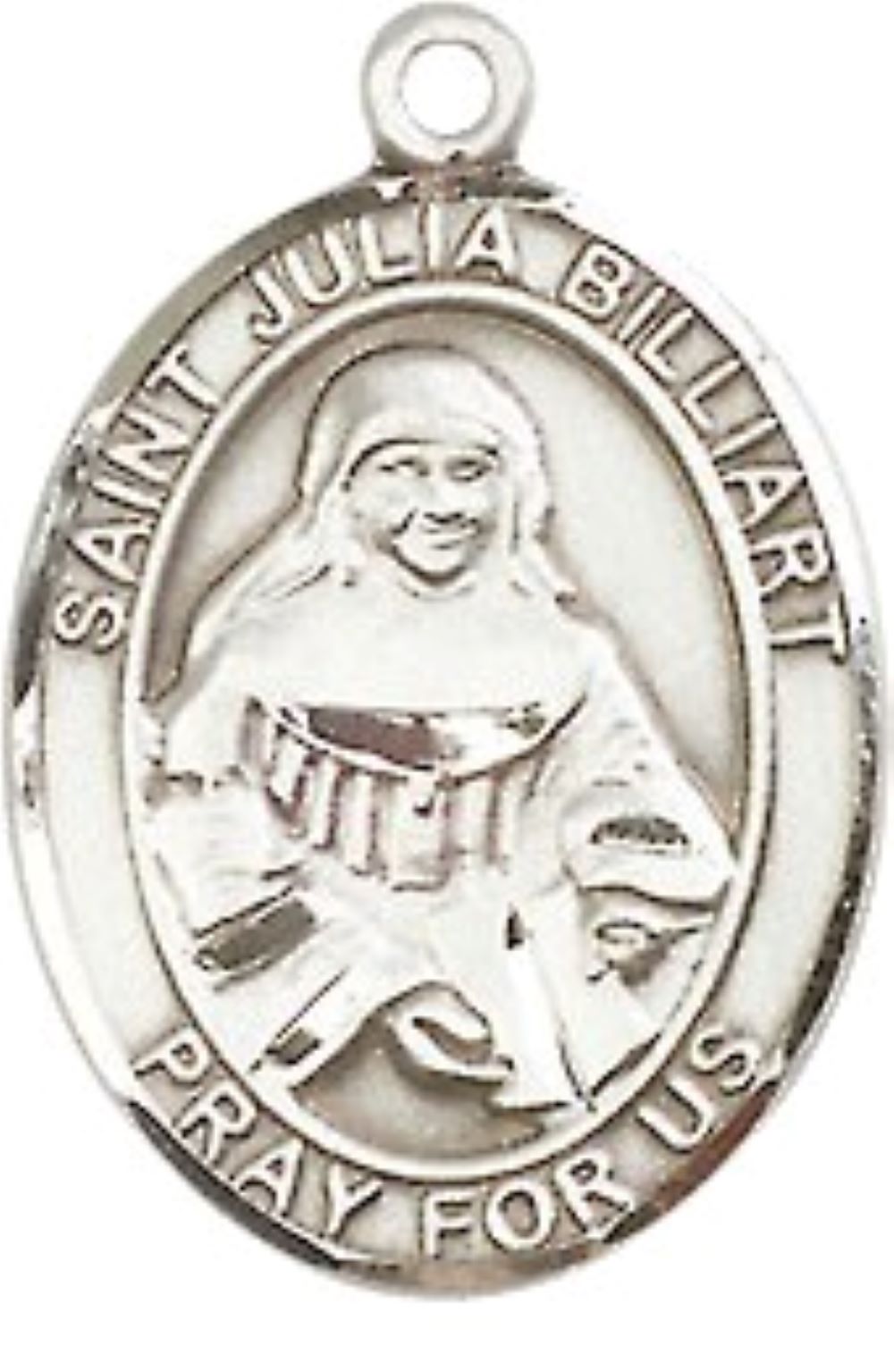 Medium Men's Pewter Saint St. Julia Billiart Medal Pendant on 24 Inch Endless Rhodium Plated Heavy Curb Brass Chain, Catholic Religious Necklace - Made in USA- Deluxe Velvet Gift Box