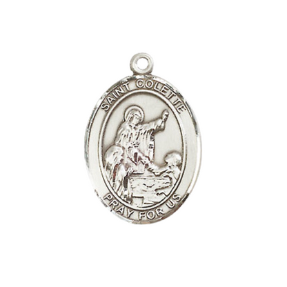 Everlasting Light Jewelry Medium Women's .925 Sterling Silver Saint St. Colette Pendant Necklace on 18- inch Rhodium Plated Lite Curb Brass Chain, Catholic Medal – Velvet Gift Box Included – Patron Saint St. of Loss of Parents