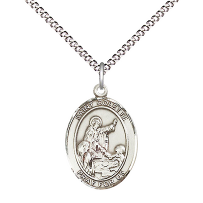 Everlasting Light Jewelry Medium Women's .925 Sterling Silver Saint St. Colette Pendant Necklace on 18- inch Rhodium Plated Lite Curb Brass Chain, Catholic Medal – Velvet Gift Box Included – Patron Saint St. of Loss of Parents
