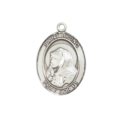 Everlasting Light Jewelry Medium Women's Pewter Saint St. Bruno Pendant Necklace on 18- inch Rhodium- Plated Lite Curb Brass Chain – Catholic Religious Medal – Velvet Gift Box Included