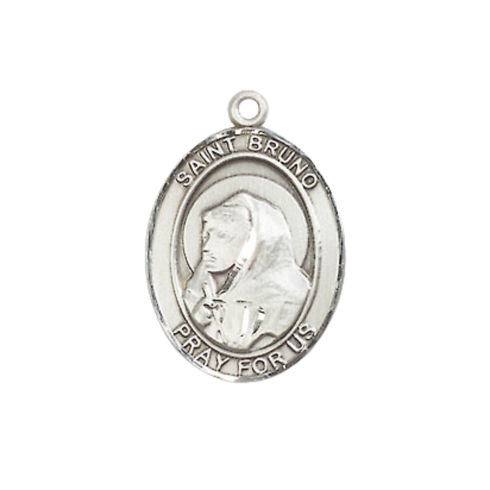 Everlasting Light Jewelry Medium Women's Sterling Silver Saint Bruno Pendant Necklace on 18-inch Rhodium Plated Lite Curb Brass Chain – Velvet Gift Box Included – Patron Saint of Possessed People