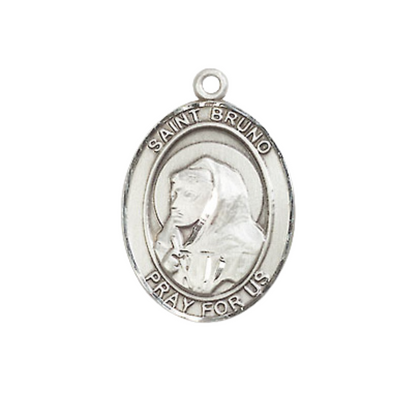 Everlasting Light Jewelry Medium Men's Pewter Saint St. Bruno Medal Pendant on 24 Inch Endless Rhodium Plated Heavy Curb Brass Chain, Catholic Religious Necklace - Made in USA- Deluxe Velvet Gift Box