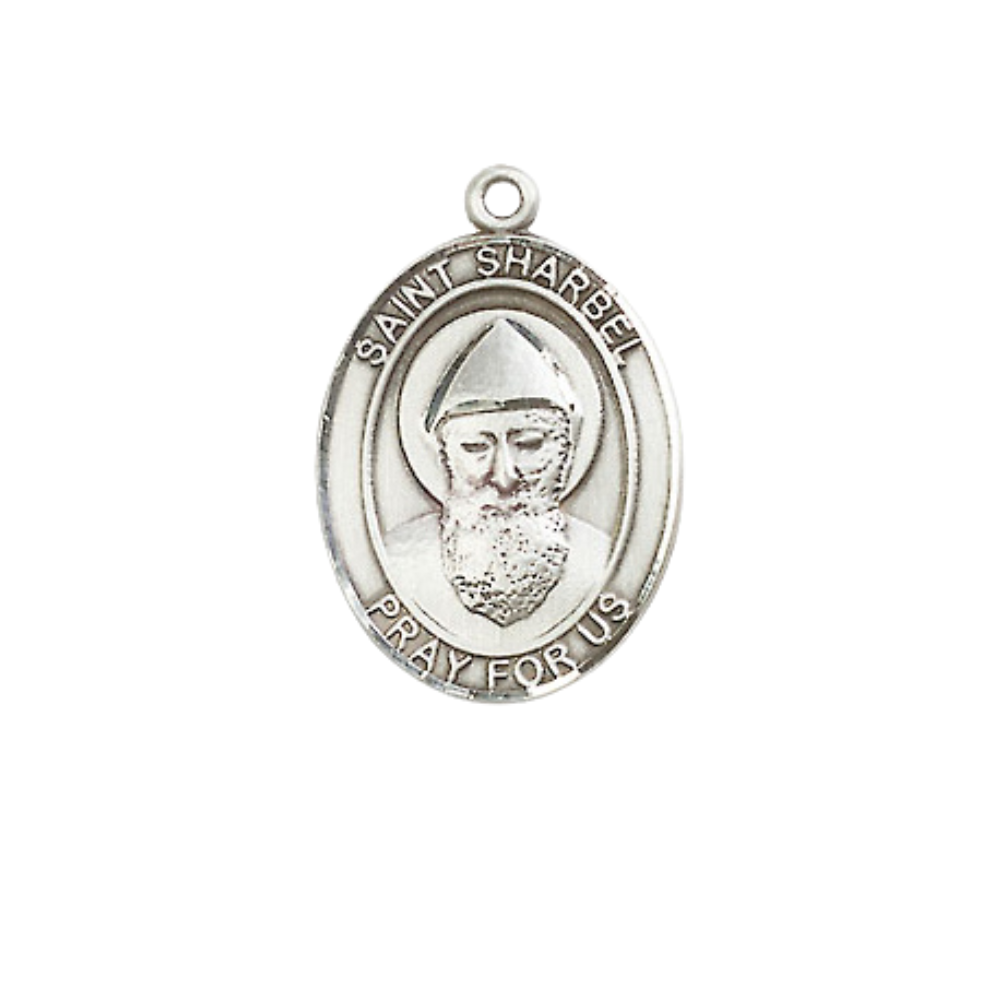 Everlasting Light Jewelry Medium Women's .925 Sterling Silver Saint St. Sharbel Pendant Necklace on 18- inch Rhodium Plated Lite Curb Brass Chain, Catholic Medal – Velvet Gift Box Included – Patron Saint St. of Order of Saint St. Sharbel