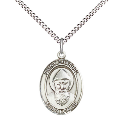 Everlasting Light Jewelry Medium Women's .925 Sterling Silver Saint St. Sharbel Pendant Necklace on 18- inch Rhodium Plated Lite Curb Brass Chain, Catholic Medal – Velvet Gift Box Included – Patron Saint St. of Order of Saint St. Sharbel