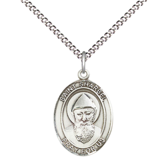 Everlasting Light Jewelry Medium Women's .925 Sterling Silver Saint St. Sharbel Pendant Necklace on 18- inch Rhodium Plated Lite Curb Brass Chain, Catholic Medal – Velvet Gift Box Included – Patron Saint St. of Order of Saint St. Sharbel