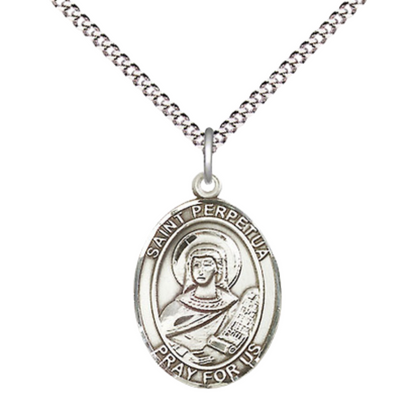 Everlasting Light Jewelry Medium Women's Sterling Silver Saint Perpetua Pendant Necklace on 18-inch Rhodium Plated Lite Curb Brass Chain – Velvet Gift Box Included – Patron Saint of Martyrs and Cattle