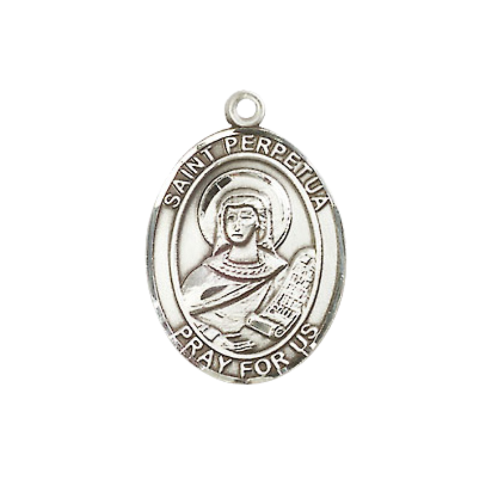 Everlasting Light Jewelry Medium Women's Sterling Silver Saint Perpetua Pendant Necklace on 18-inch Rhodium Plated Lite Curb Brass Chain – Velvet Gift Box Included – Patron Saint of Martyrs and Cattle