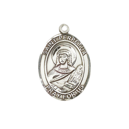 Everlasting Light Jewelry Medium Women's Pewter Saint St. Perpetua Pendant Necklace on 18- inch Rhodium- Plated Lite Curb Brass Chain – Catholic Religious Medal – Velvet Gift Box Included
