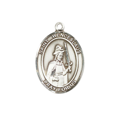 Everlasting Light Jewelry Medium Women's Pewter Saint Wenceslaus Pendant Necklace on 18-inch Rhodium-Plated Lite Curb Brass Chain – Religious Medal for Brewers – Velvet Gift Box Included