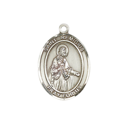 Everlasting Light Jewelry Medium Women's Pewter Saint St. Remigius of Reims Pendant Necklace on 18- inch Rhodium- Plated Lite Curb Brass Chain – Patron Saint St. of France/City of Reims, Catholic Medal – Velvet Gift Box Included