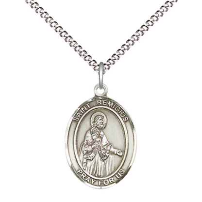 Everlasting Light Jewelry Medium Women's Pewter Saint St. Remigius of Reims Pendant Necklace on 18- inch Rhodium- Plated Lite Curb Brass Chain – Patron Saint St. of France/City of Reims, Catholic Medal – Velvet Gift Box Included
