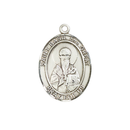 Everlasting Light Jewelry Medium Women's Pewter Saint Basil the Great Pendant Necklace on 18-inch Rhodium-Plated Lite Curb Brass Chain – Patron Saint of Hospital Administrators – Velvet Gift Box Included