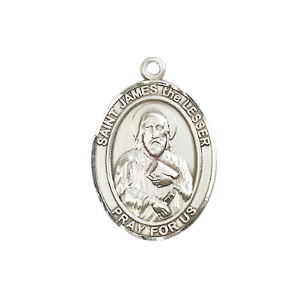 Everlasting Light Jewelry Medium Women's Sterling Silver Saint James the Lesser Pendant Necklace on 18-inch Rhodium Plated Lite Curb Brass Chain – Velvet Gift Box Included – Patron Saint of Pharmacists