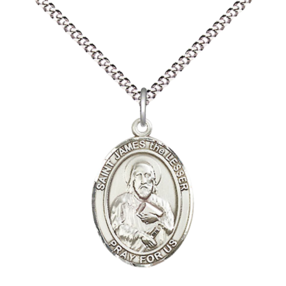 Everlasting Light Jewelry Medium Women's Sterling Silver Saint James the Lesser Pendant Necklace on 18-inch Rhodium Plated Lite Curb Brass Chain – Velvet Gift Box Included – Patron Saint of Pharmacists
