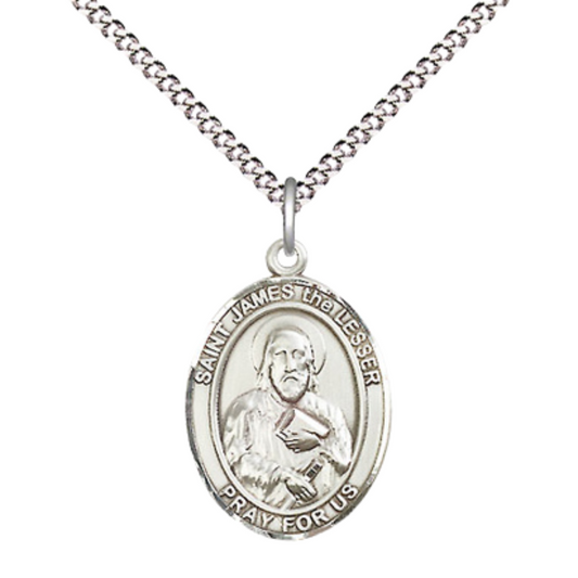 Everlasting Light Jewelry Medium Women's Sterling Silver Saint James the Lesser Pendant Necklace on 18-inch Rhodium Plated Lite Curb Brass Chain – Velvet Gift Box Included – Patron Saint of Pharmacists