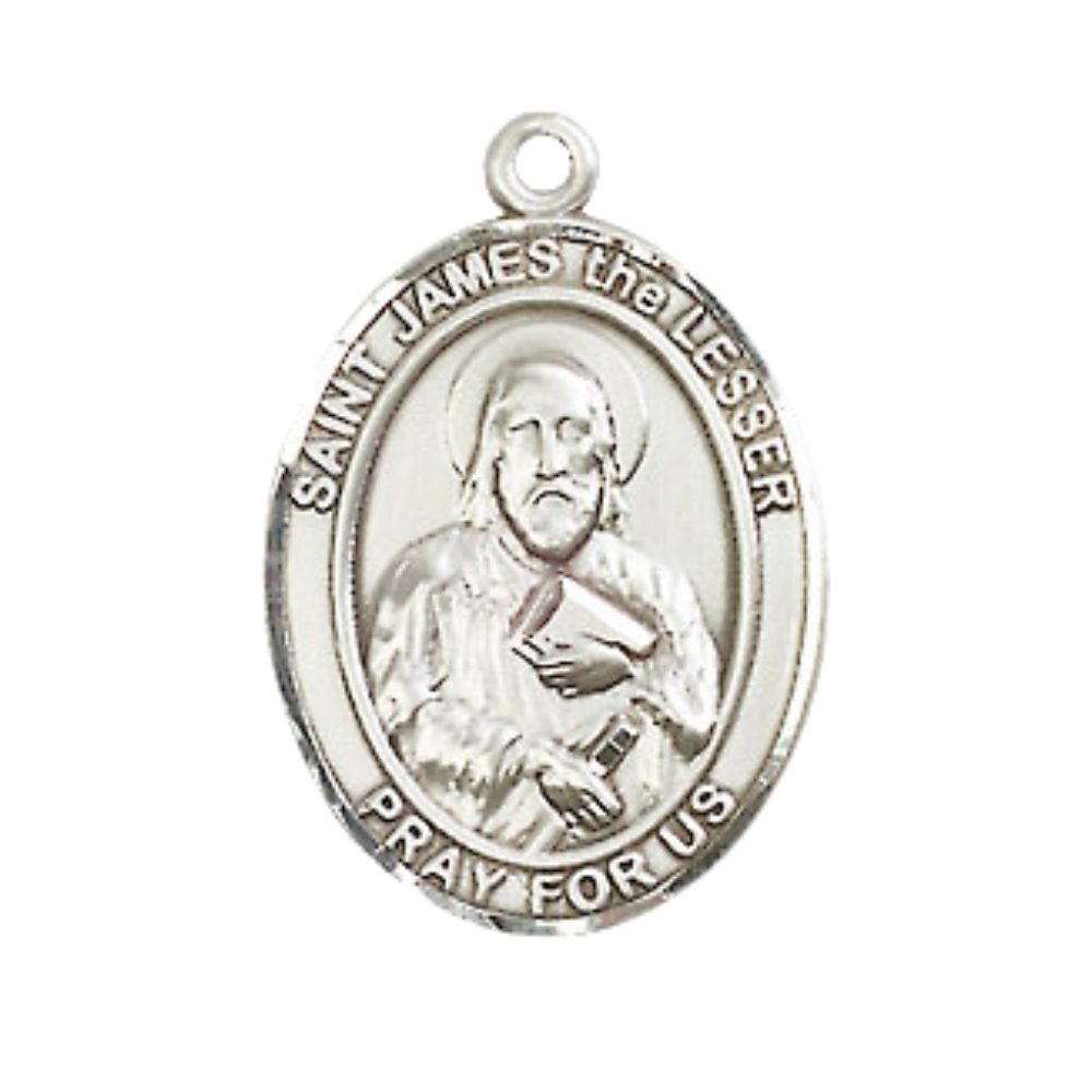 Medium .925 Sterling Silver Saint St. James the Lesser Medal Pendant on 24 Inch Endless Rhodium Plated Heavy Curb Brass Chain, Catholic Religious Necklace - Made in USA- Deluxe Velvet Gift Box