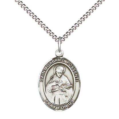 Everlasting Light Jewelry Medium Women's Pewter Saint Gabriel Possenti Pendant Necklace on 18-inch Rhodium-Plated Lite Curb Brass Chain – Patron Saint of College Students – Velvet Gift Box Included