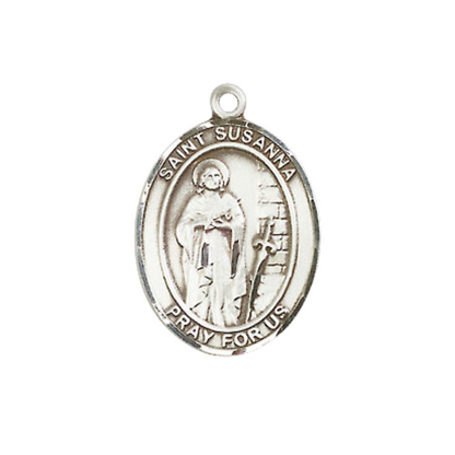 Medium Men's .925 Sterling Silver Saint St. Susanna Medal Pendant on 24 Inch Endless Rhodium Plated Heavy Curb Brass Chain, Catholic Religious Necklace - Made in USA- Deluxe Velvet Gift Box