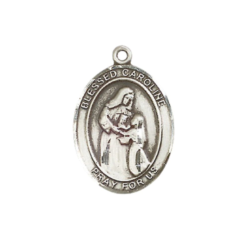Everlasting Light Jewelry Medium Women's .925 Sterling Silver Blessed Caroline Gerhardinger Pendant Necklace on 18- inch Rhodium Plated Lite Curb Brass Chain, Catholic Medal – Velvet Gift Box Included – Patron Saint St. of Purity