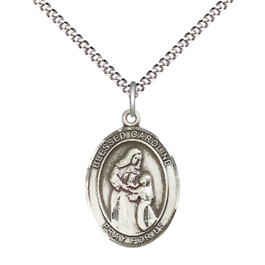 Everlasting Light Jewelry Medium Pewter Blessed Caroline Gerhardinger Pendant Necklace on 18- inch Rhodium- Plated Lite Curb Brass Chain – Patron Saint St. of Purity, Catholic Medal – Velvet Gift Box Included