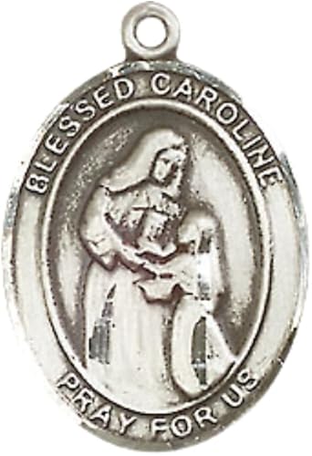 Medium Men's .925 Sterling Silver Blessed Caroline Gerhardinger Medal Pendant on 24 Inch Endless Rhodium Plated Heavy Curb Chain, Catholic Religious Necklace - Made in USA- Velvet Gift Box