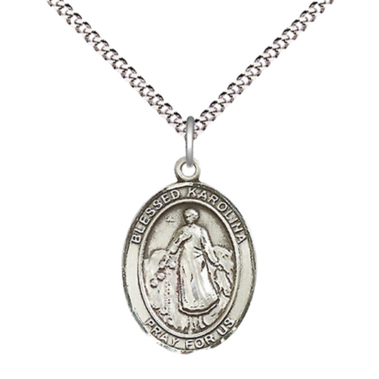 Everlasting Light Jewelry Medium Women's Pewter Blessed Karolina Kozkowna Pendant Necklace on 18-inch Rhodium-Plated Lite Curb Brass Chain – Patron Saint of Virgins & Purity – Velvet Gift Box Included
