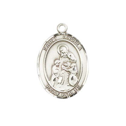 Everlasting Light Jewelry Medium Women's .925 Sterling Silver Saint St. Angela Merici Pendant Necklace on 18- inch Rhodium Plated Lite Curb Brass Chain – Patron Saint St. of Handicapped People, Catholic Medal – Velvet Gift Box Included
