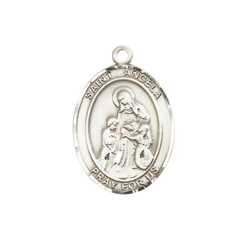 Everlasting Light Jewelry Medium Women's Pewter Saint St. Angela Merici Pendant Necklace on 18- inch Rhodium- Plated Lite Curb Brass Chain – Patron Saint St. of Handicapped People, Catholic Medal – Velvet Gift Box Included