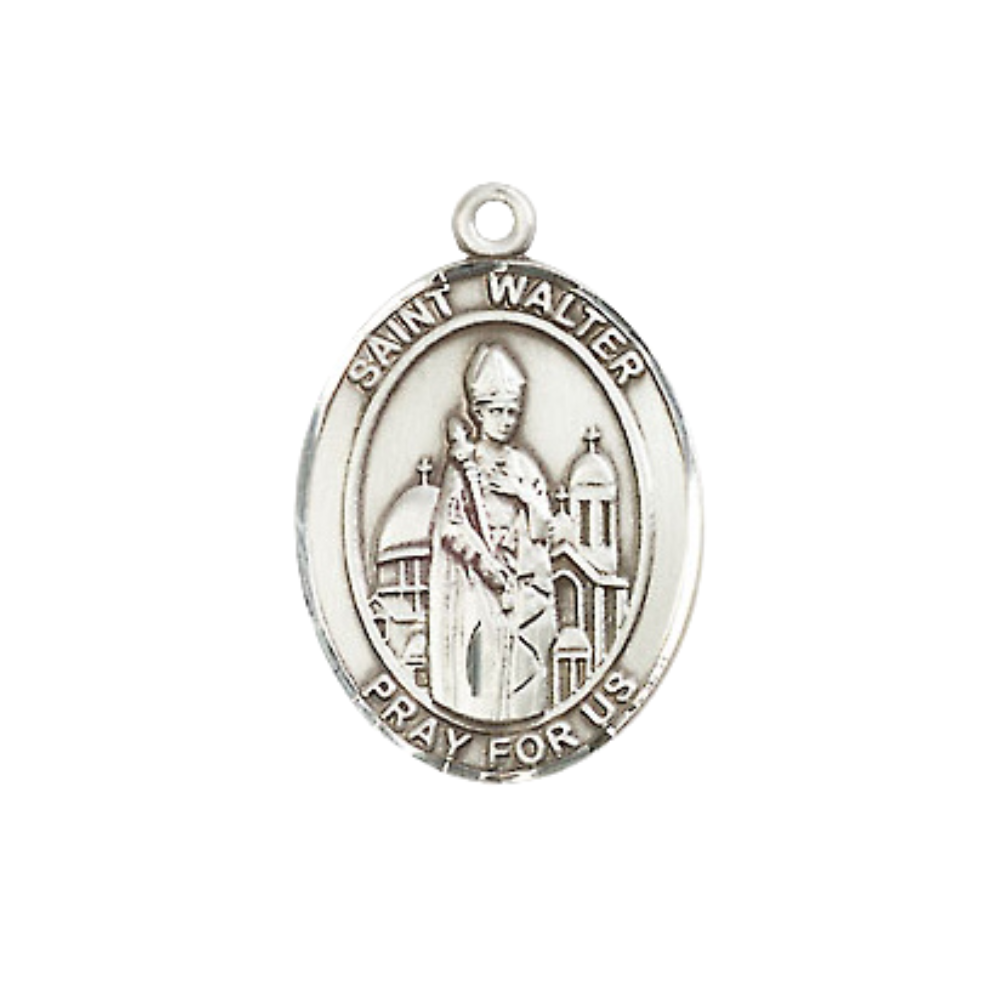 Everlasting Light Jewelry Medium Women's .925 Sterling Silver Saint St. Walter of Pontnoise Pendant Necklace on 18- inch Rhodium Plated Lite Curb Brass Chain – Patron Saint St. of POWs, Catholic Medal – Velvet Gift Box Included