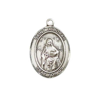 Everlasting Light Jewelry Medium Women's Pewter Saint Deborah Pendant Necklace on 18-inch Rhodium-Plated Lite Curb Brass Chain – Patron Saint of Women – Velvet Gift Box Included