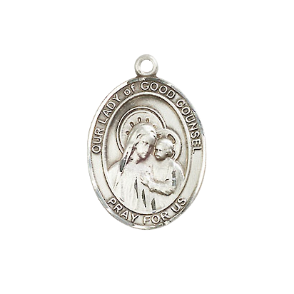 Everlasting Light Jewelry Medium Women's Pewter Our Lady of Good Counsel Pendant Necklace on 18- inch Rhodium- Plated Lite Curb Brass Chain – Patron Saint St. of Enlightenment, Catholic Medal – Velvet Gift Box Included