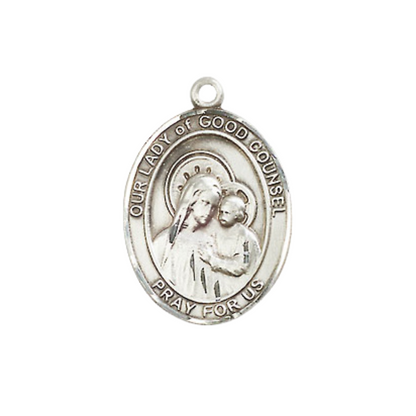 Everlasting Light Jewelry Medium Women's .925 Sterling Silver Our Lady of Good Counsel Pendant Necklace on 18- inch Rhodium Plated Lite Curb Brass Chain – Patron Saint St. of Enlightenment, Catholic Medal – Velvet Gift Box Included