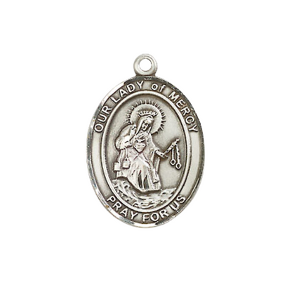 Everlasting Light Jewelry Medium Women's Pewter Our Lady of Mercy Pendant Necklace on 18- inch Rhodium- Plated Lite Curb Brass Chain – Patroness of Barcelona, Spain, Catholic Medal – Velvet Gift Box Included