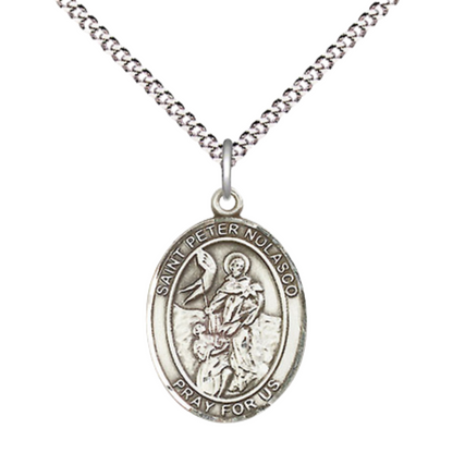 Medium Women's .925 Sterling Silver Saint Peregrine Laziosi Medal Pendant on 18 Inch Rhodium Plated Lite Curb Brass Chain with Lobster Claw Clasp, Catholic Religious Necklace - Made in USA- Velvet Gift Box