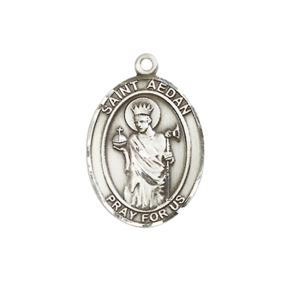 Everlasting Light Jewelry Medium Women's Pewter Saint St. Aedan of Ferns Pendant Necklace on 18- inch Rhodium- Plated Lite Curb Brass Chain – Patron Saint St. of Ferns & Ireland, Catholic Medal – Velvet Gift Box Included