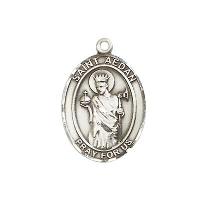 Everlasting Light Jewelry Medium Women's Sterling Silver Saint Aedan of Ferns Pendant Necklace on 18-inch Rhodium Plated Lite Curb Brass Chain – Patron Saint of Ferns & Ireland – Velvet Gift Box Included