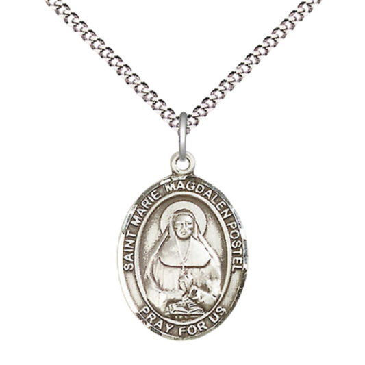 Everlasting Light Jewelry Medium Women's Pewter Marie Magdalen Postel Pendant Necklace on 18- inch Rhodium- Plated Lite Curb Brass Chain – Patron Saint St. of Educators, Catholic Medal – Velvet Gift Box Included