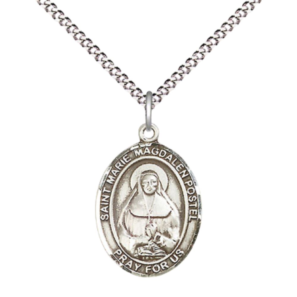 Everlasting Light Jewelry Medium Women's .925 Sterling Silver Marie Magdalen Postel Pendant Necklace on 18- inch Rhodium Plated Lite Curb Brass Chain – Patron Saint St. of Educators, Catholic Medal – Velvet Gift Box Included