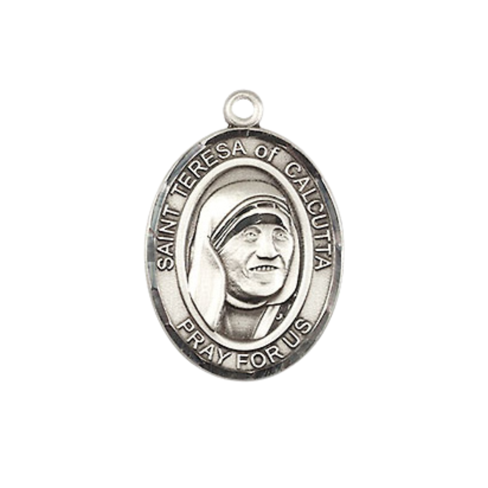 Everlasting Light Jewelry Medium Women's Sterling Silver Saint Teresa of Calcutta Pendant Necklace on 18-inch Rhodium Plated Lite Curb Brass Chain – Patron Saint of Charity – Velvet Gift Box Included