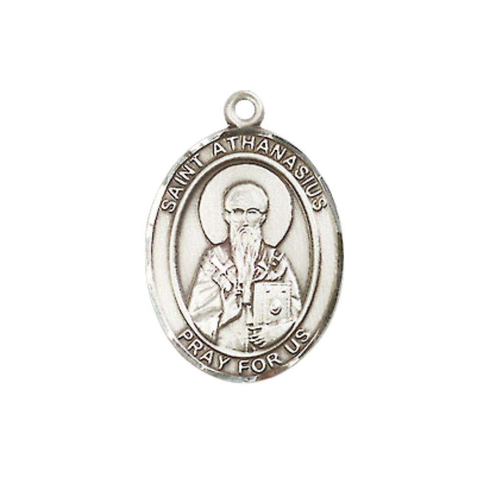 Everlasting Light Jewelry Medium Women's Pewter Saint St. Athanasius Pendant Necklace on 18- inch Rhodium- Plated Lite Curb Brass Chain – Patron Saint St. of Theologians, Catholic Medal – Velvet Gift Box Included