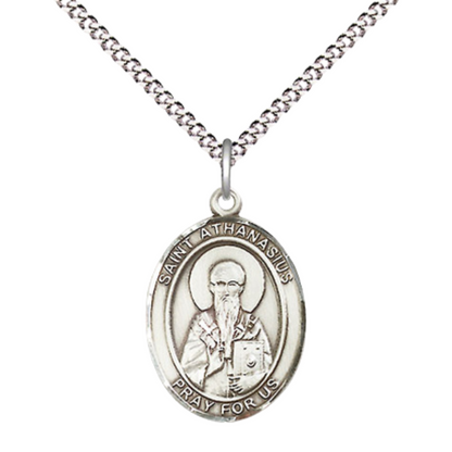 Everlasting Light Jewelry Medium Women's .925 Sterling Silver Saint St. Athanasius Pendant Necklace on 18- inch Rhodium Plated Lite Curb Brass Chain – Patron Saint St. of Theologians, Catholic Medal – Velvet Gift Box Included