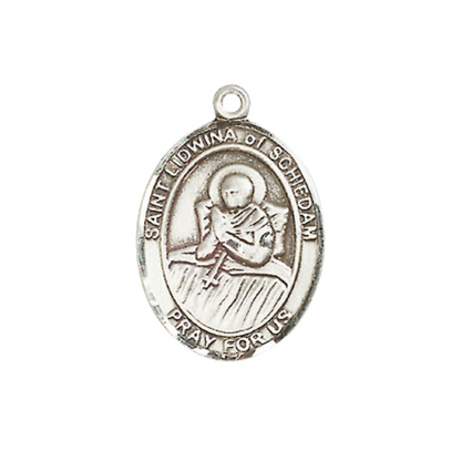 Everlasting Light Jewelry Medium Women's Sterling Silver Saint Lidwina of Schiedam Pendant Necklace on 18-inch Rhodium Plated Lite Curb Brass Chain – Patron Saint of Ice Skating – Velvet Gift Box Included