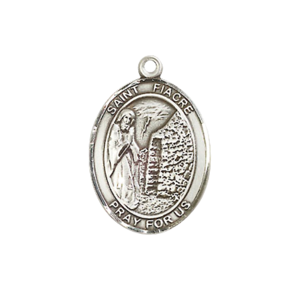 Everlasting Light Jewelry Medium Women's .925 Sterling Silver Saint St. Fiacre Pendant Necklace on 18- inch Rhodium Plated Lite Curb Brass Chain – Patron Saint St. of Gardeners, Catholic Medal – Velvet Gift Box Included