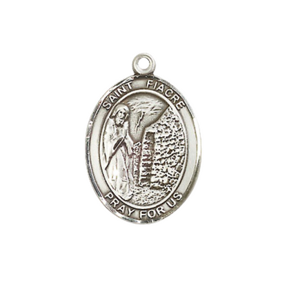 Everlasting Light Jewelry Medium Women's .925 Sterling Silver Saint St. Fiacre Pendant Necklace on 18- inch Rhodium Plated Lite Curb Brass Chain – Patron Saint St. of Gardeners, Catholic Medal – Velvet Gift Box Included