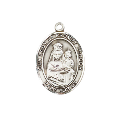 Everlasting Light Jewelry Medium Women's .925 Sterling Silver Our Lady of Prompt Succor Pendant Necklace on 18Inch Rhodium Plated Lite Curb Brass Chain, Catholic Medal – Patron Saint St. of New Orleans – Velvet Gift Box Included
