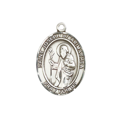Everlasting Light Jewelry Medium Women's Pewter Saint Joseph of Arimathea Pendant Necklace on 18-inch Rhodium-Plated Lite Curb Brass Chain – Funeral Directors Patron Saint Medal – Velvet Gift Box Included